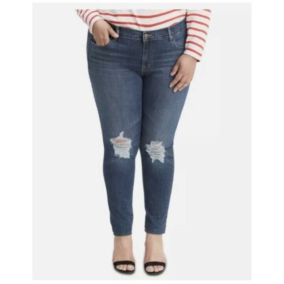 Levi's Women's Plus 711 Blue Denim Distressed Skinny Jeans Size 16W - Picture 1 of 12